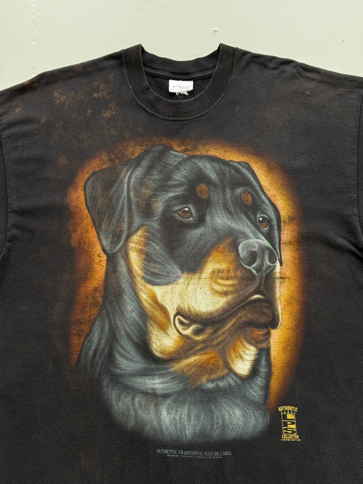 Black Rottweiler Dog Late 90's Vintage Graphic T-Shirt - XL