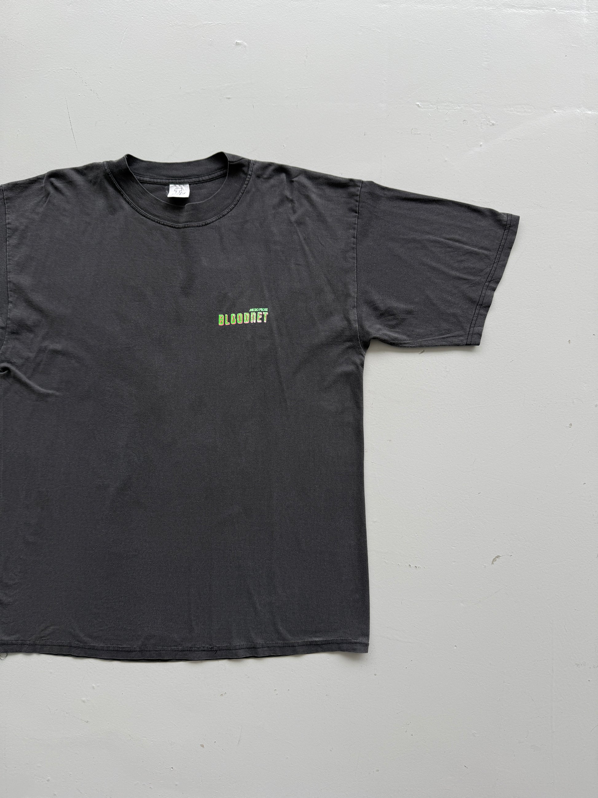 Black BloodNet 90's Vintage Cyberpunk Graphic Gaming T-Shirt - Large