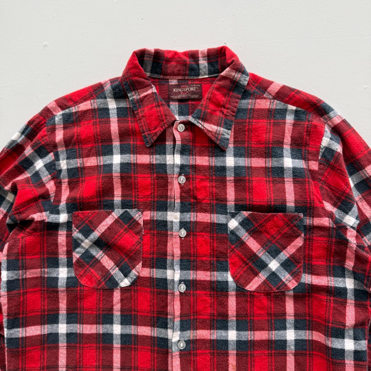Red and Navy Checkered Kingsport 90s Vintage Long Sleeve Shirt - XL