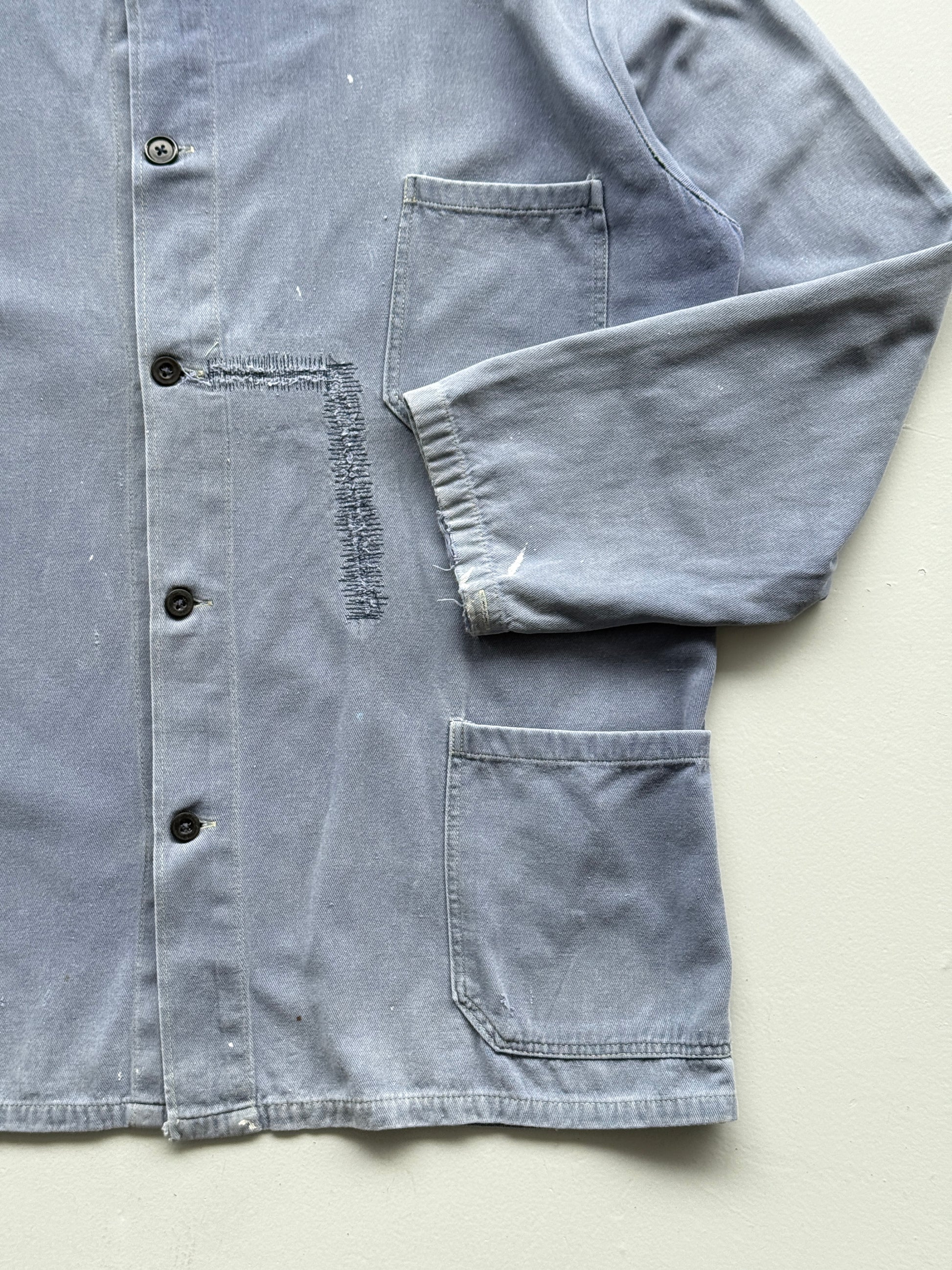 Faded Blue French Chore Jacket 80's Vintage Workwear CH225 - Large