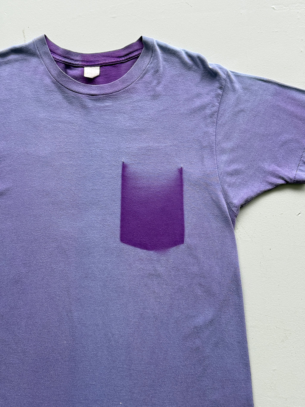 Purple Ghost Pocket Sun Faded Vintage Single Stitch Pocket T-Shirt - Large