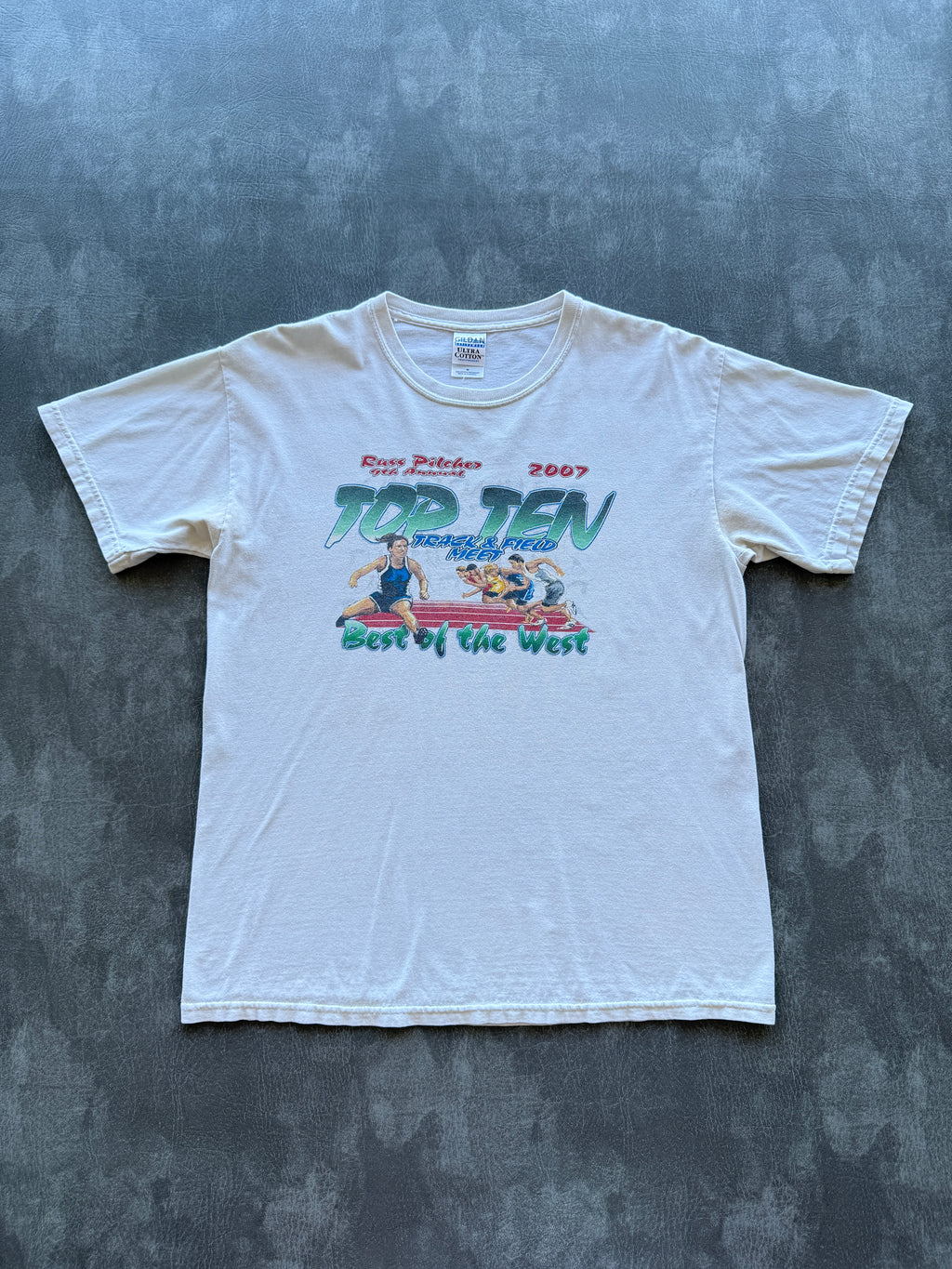 White Top Ten Track & Field Meet 2007 Vintage Graphic T-Shirt - Medium