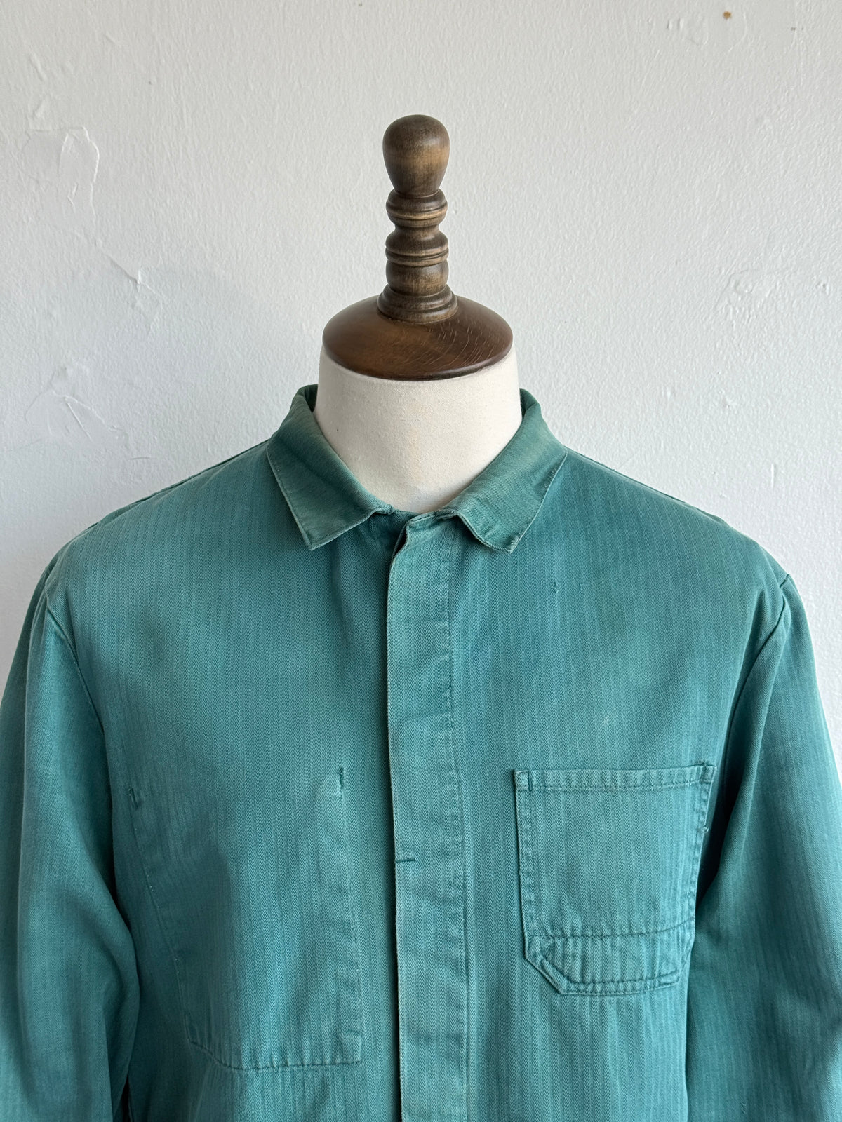 Thrashed Green French 1960s Vintage Workwear Chore Jacket CH504 - Small