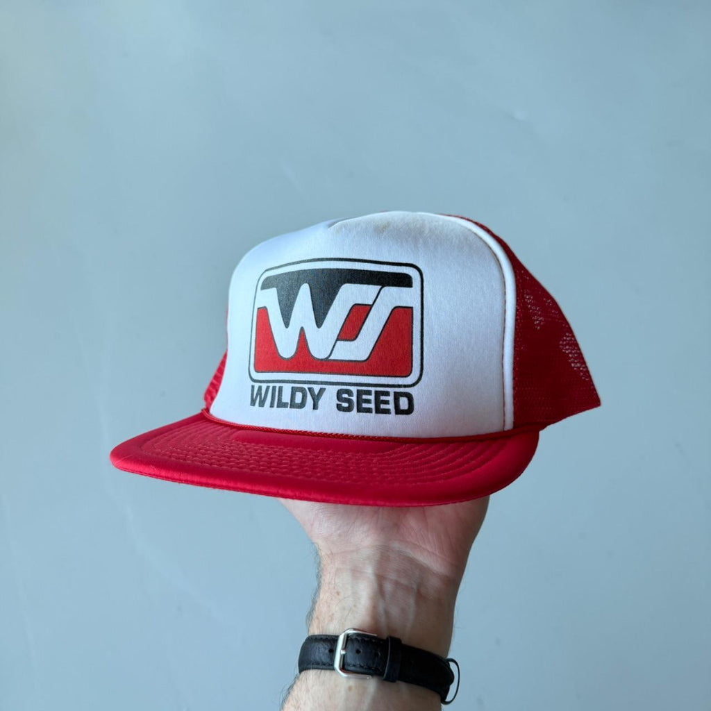 White / Red Wildy Seed Vintage Foam and Mesh SnapBack Trucker Cap