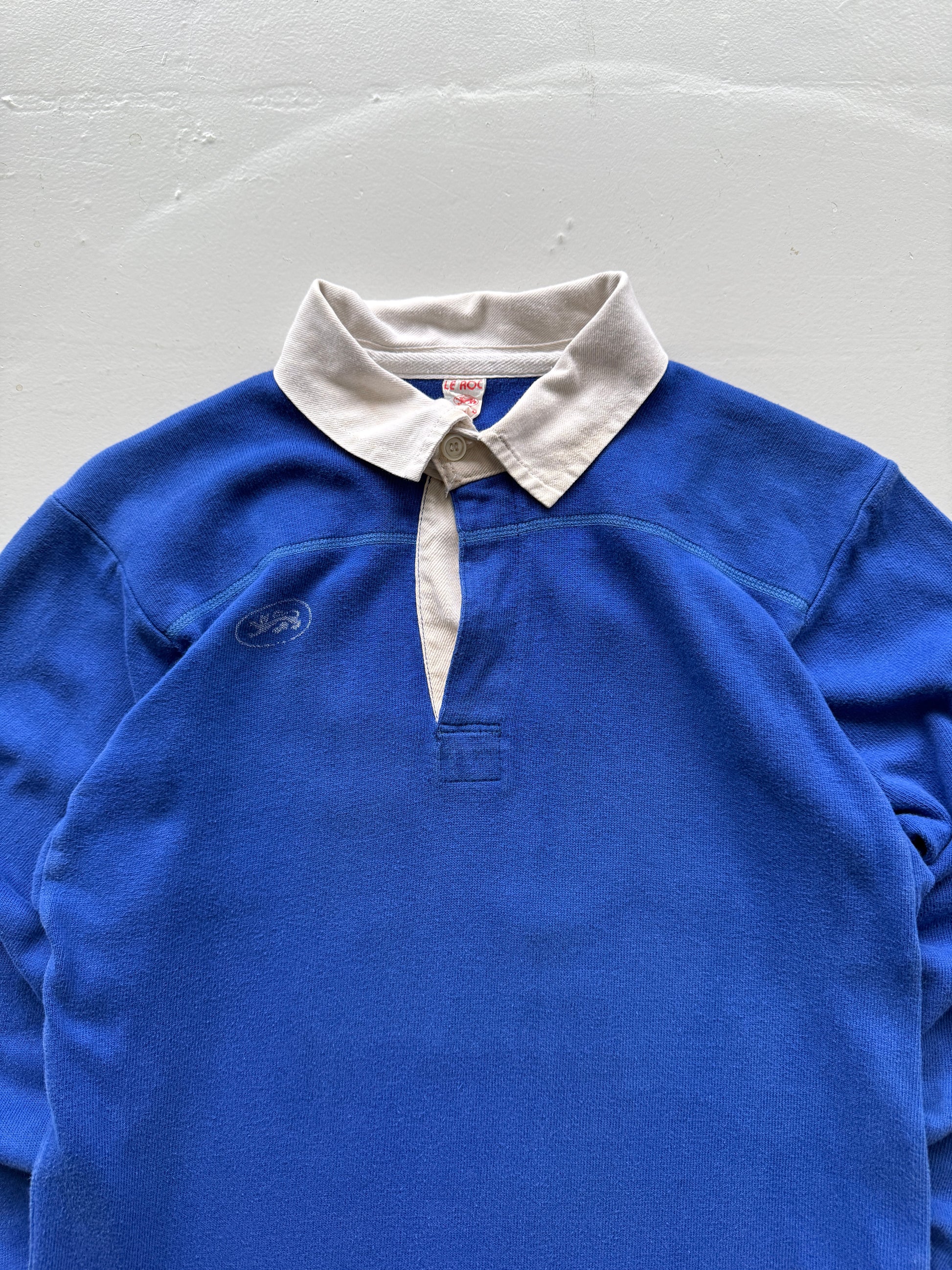 Blue French 80's Vintage Long Sleeve Rugby Jersey Polo - Medium
