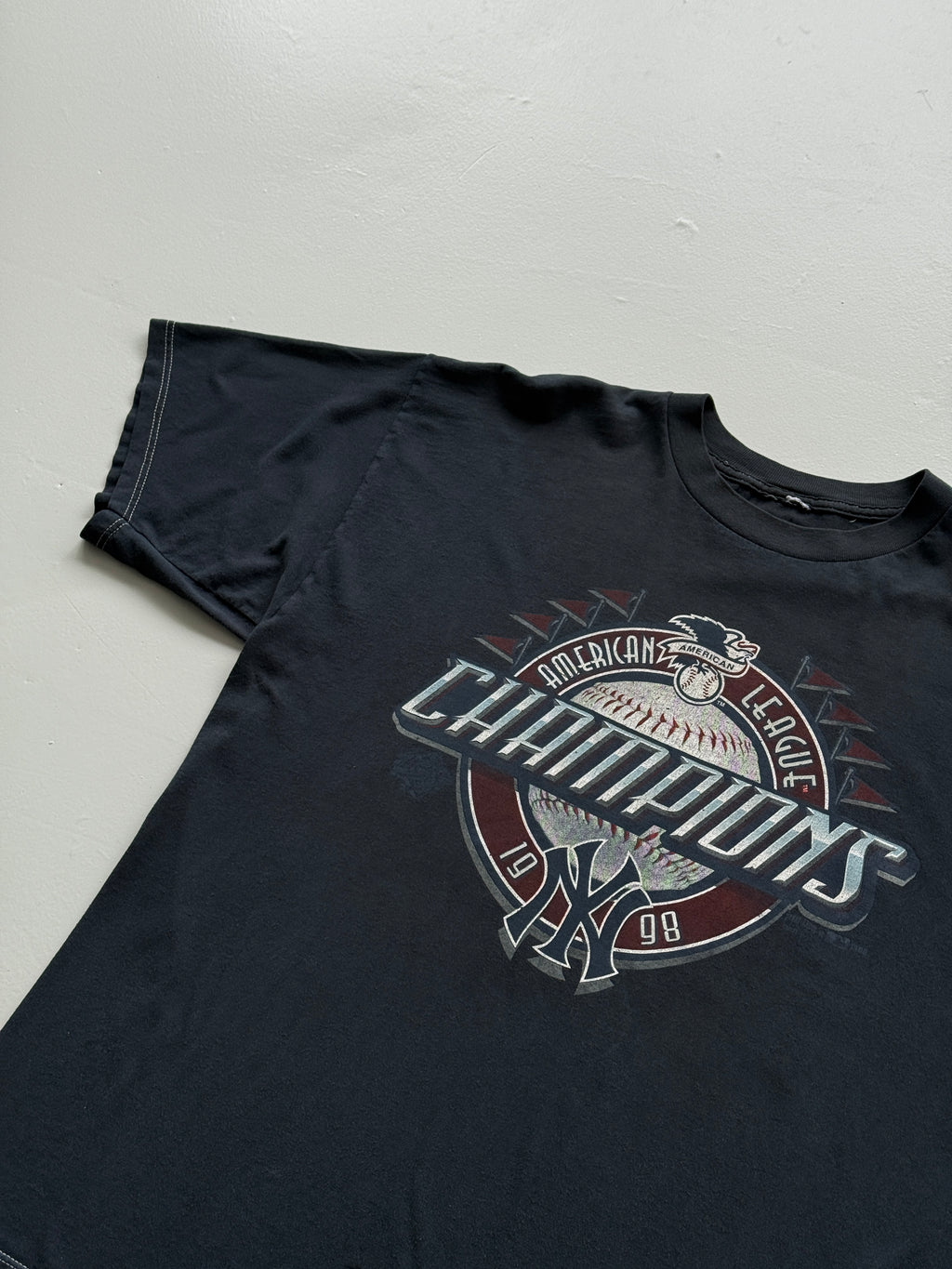 Navy Blue Overdyed New York Yankees 00's Vintage Baseball Graphic T-Shirt - XL