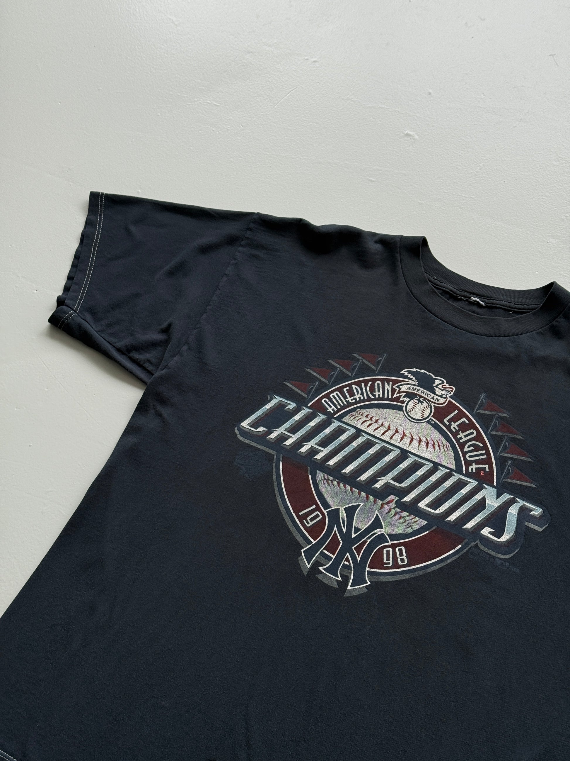 Navy Blue Overdyed New York Yankees 00's Vintage Baseball Graphic T-Shirt - XL