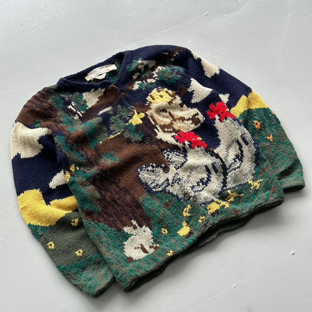Navy 90s Vintage Woollen The Eagle’s Eye Hand Knitted Cardigan - Medium