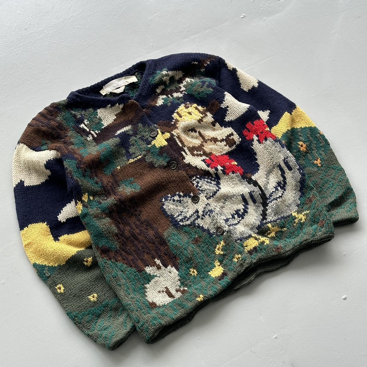 Navy 90s Vintage Woollen The Eagle’s Eye Hand Knitted Cardigan - Medium