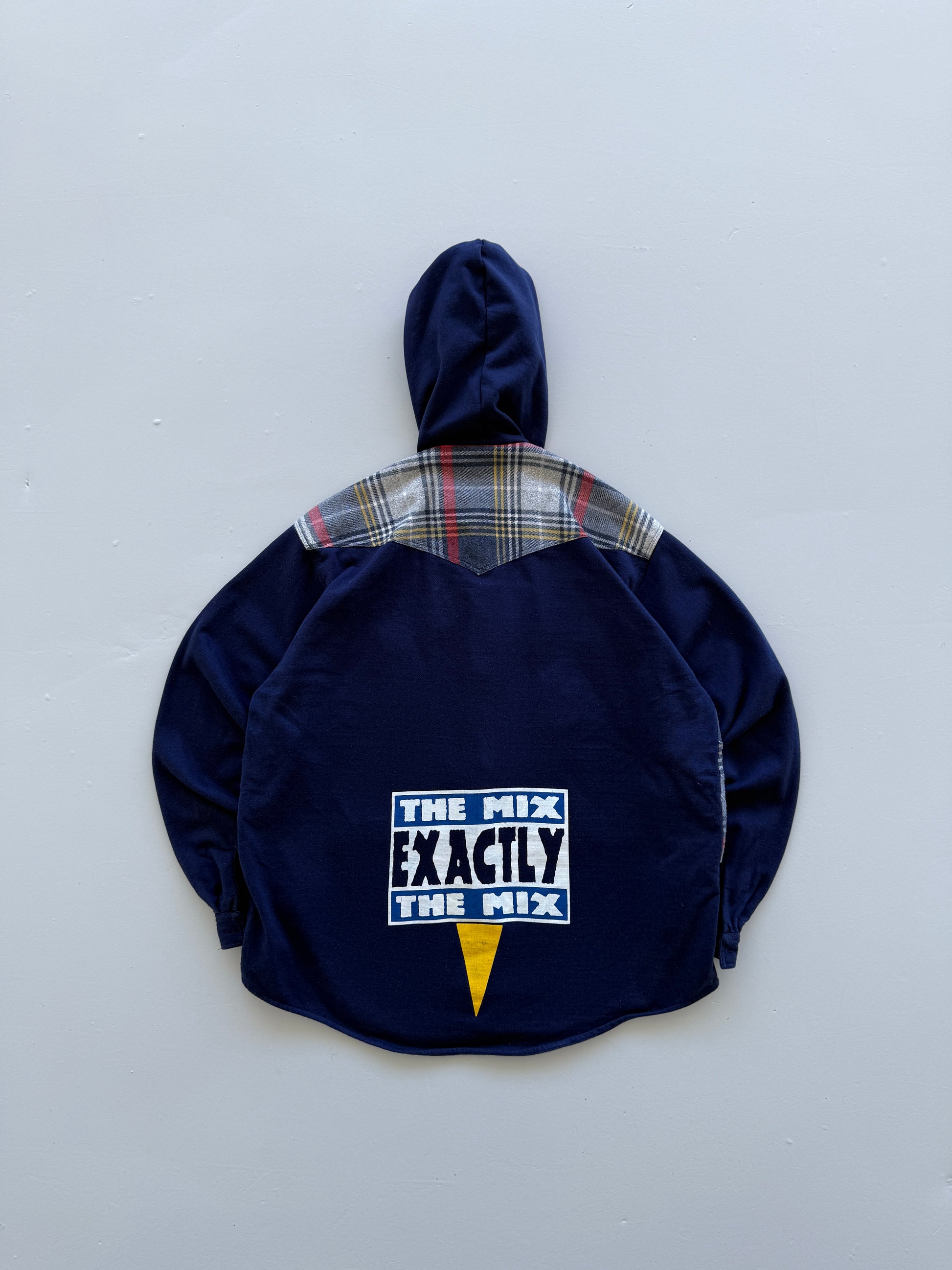 Navy Blue The Mix 90's Vintage Raver Chequered Shirt Hoodie - XL