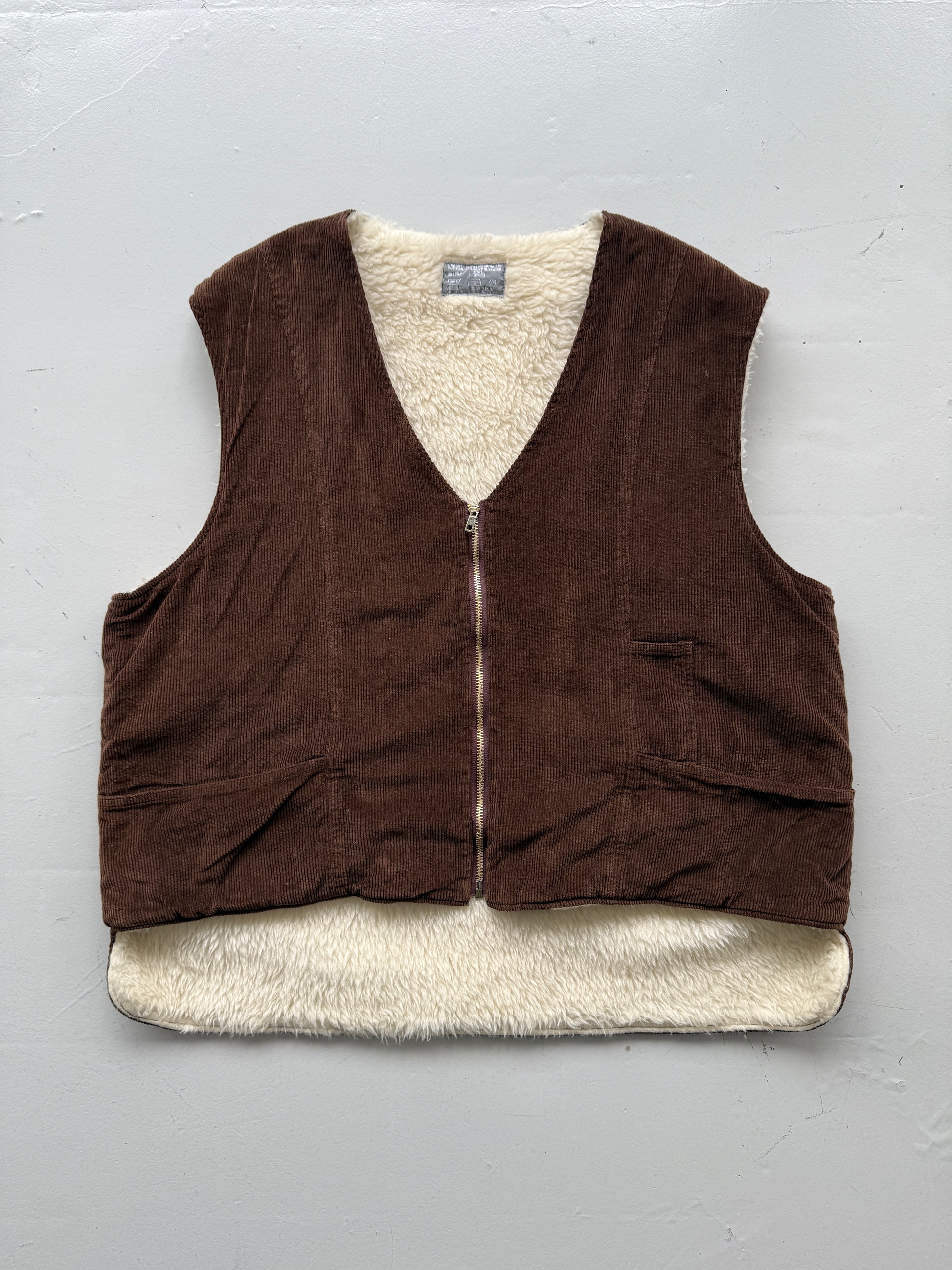 Brown Corduroy 90's Vintage Fleece Lined Vest - XL