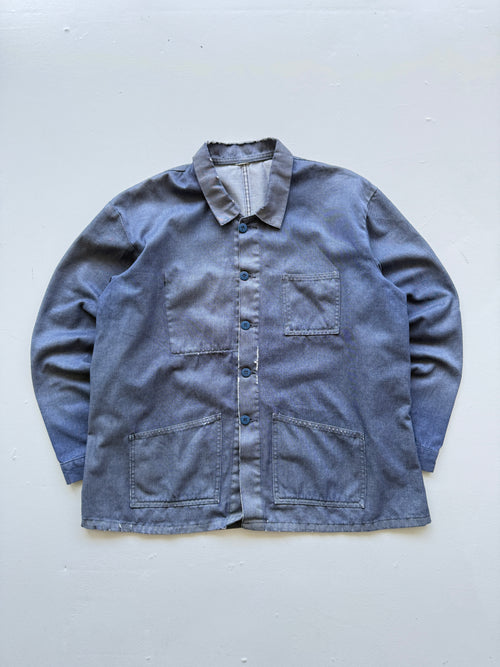 Faded Blue French Chore Jacket 80's Vintage Workwear CH324 - Boxy Medium