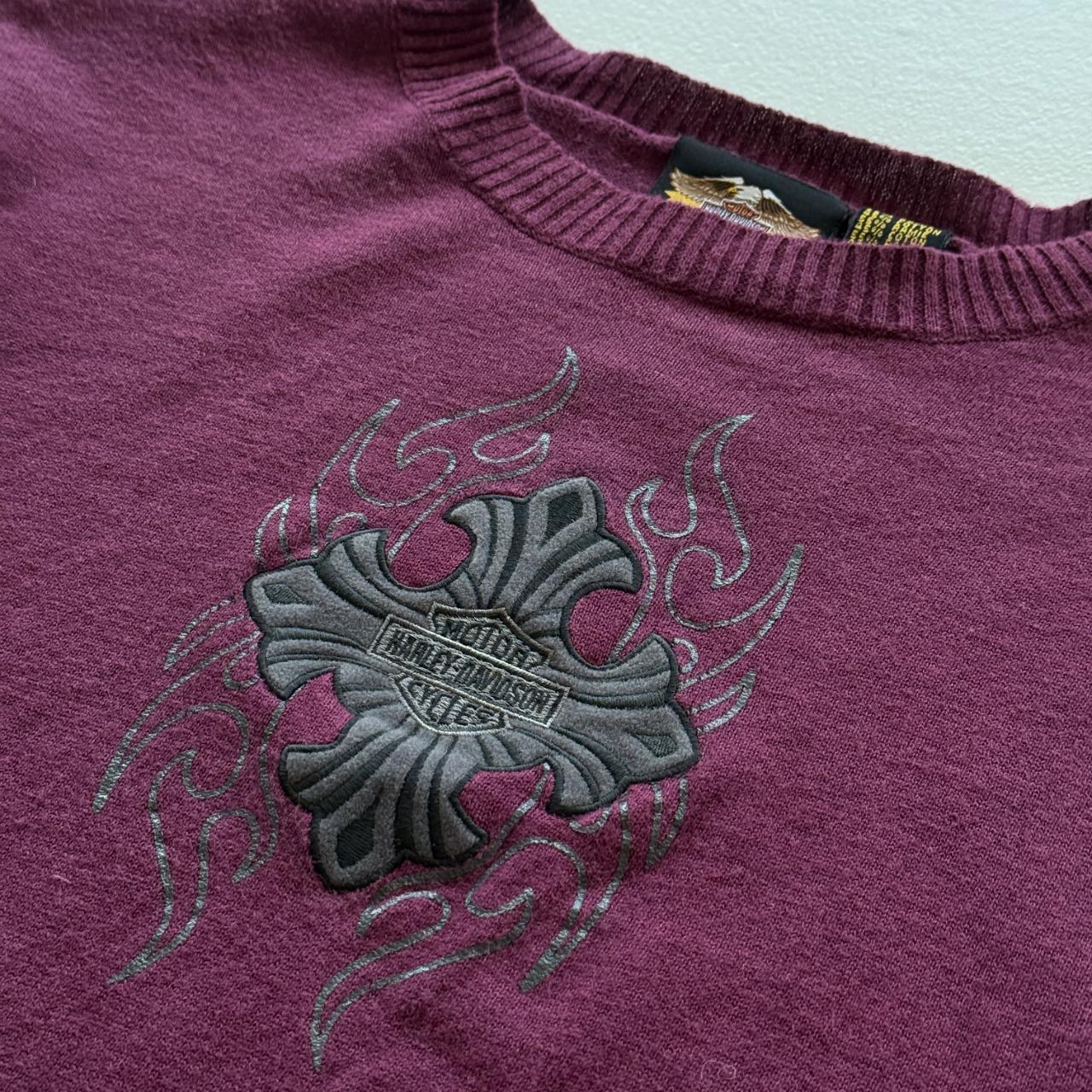 Purple Harley Davidson 00's Y2K Knit Cropped Jumper - Womens Large