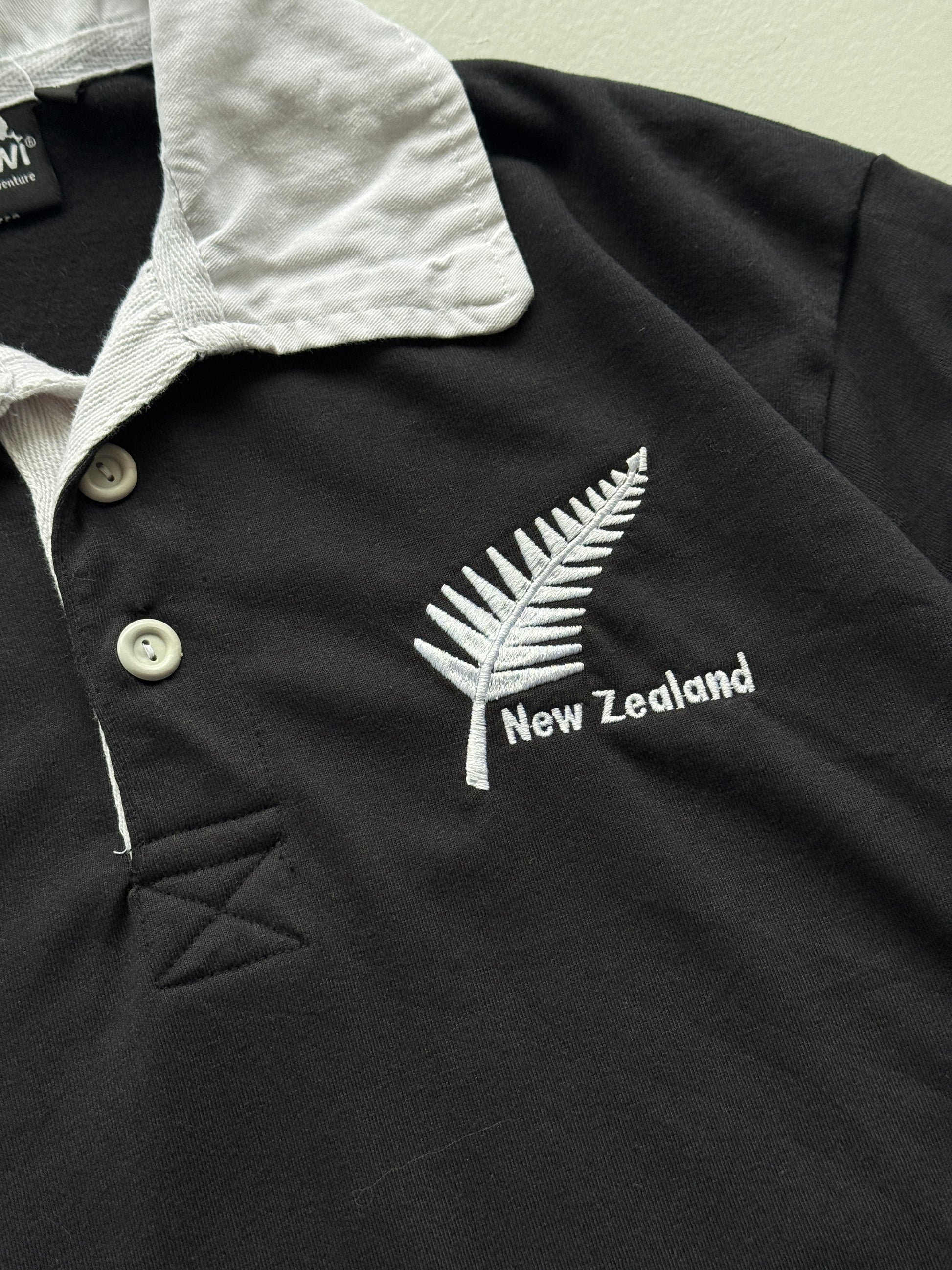 New Zealand 90's Vintage Long Sleeve All Black Rugby Polo Jersey - Medium