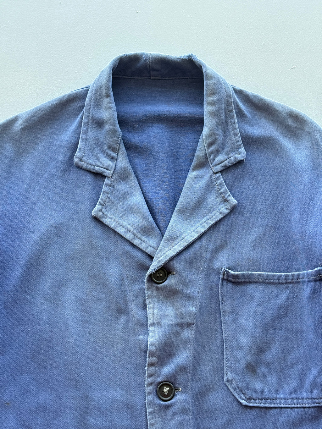 Blue French Chore Jacket 80's Vintage Thrashed Workwear - Medium