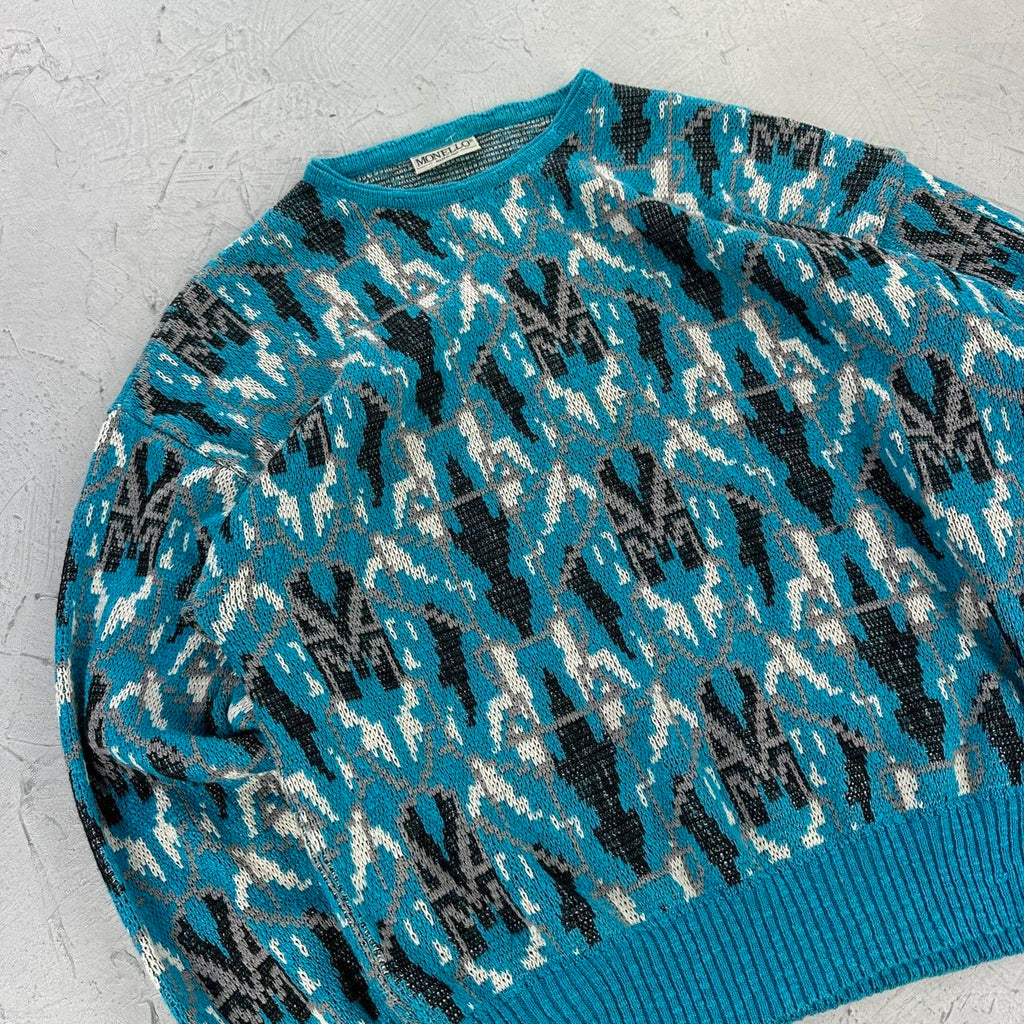 Blue 90's Woollen Knitted Sweatshirt - Medium