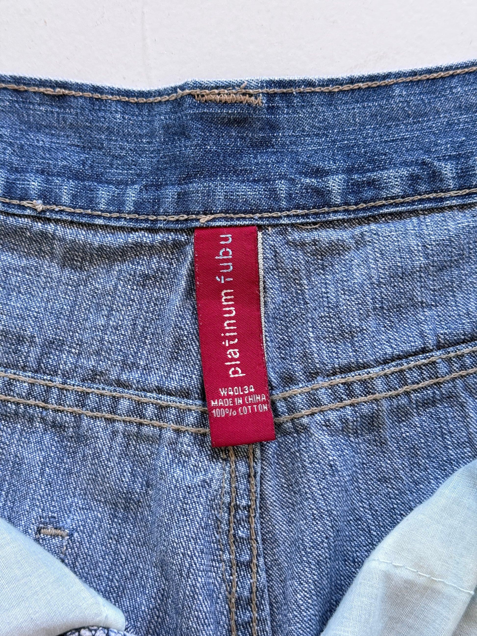 Mid Blue Fubu 90's Vintage Baggy Hip Hop Denim Shorts - W40 x L14