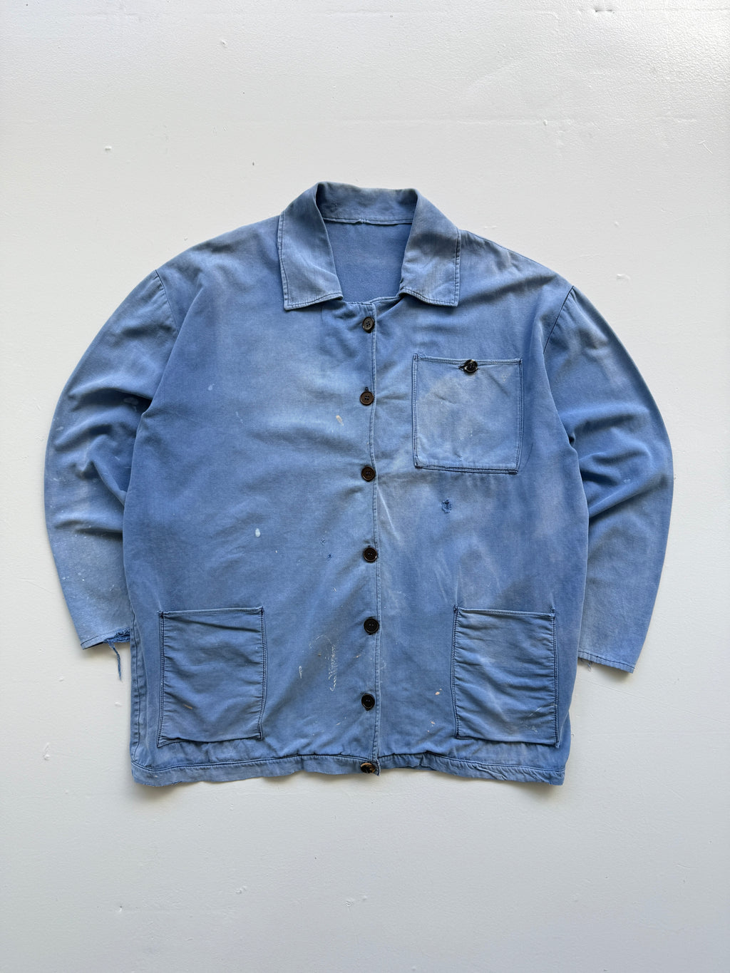 Thrashed Faded Blue French Chore Jacket 70's Vintage Workwear CH175 - XL