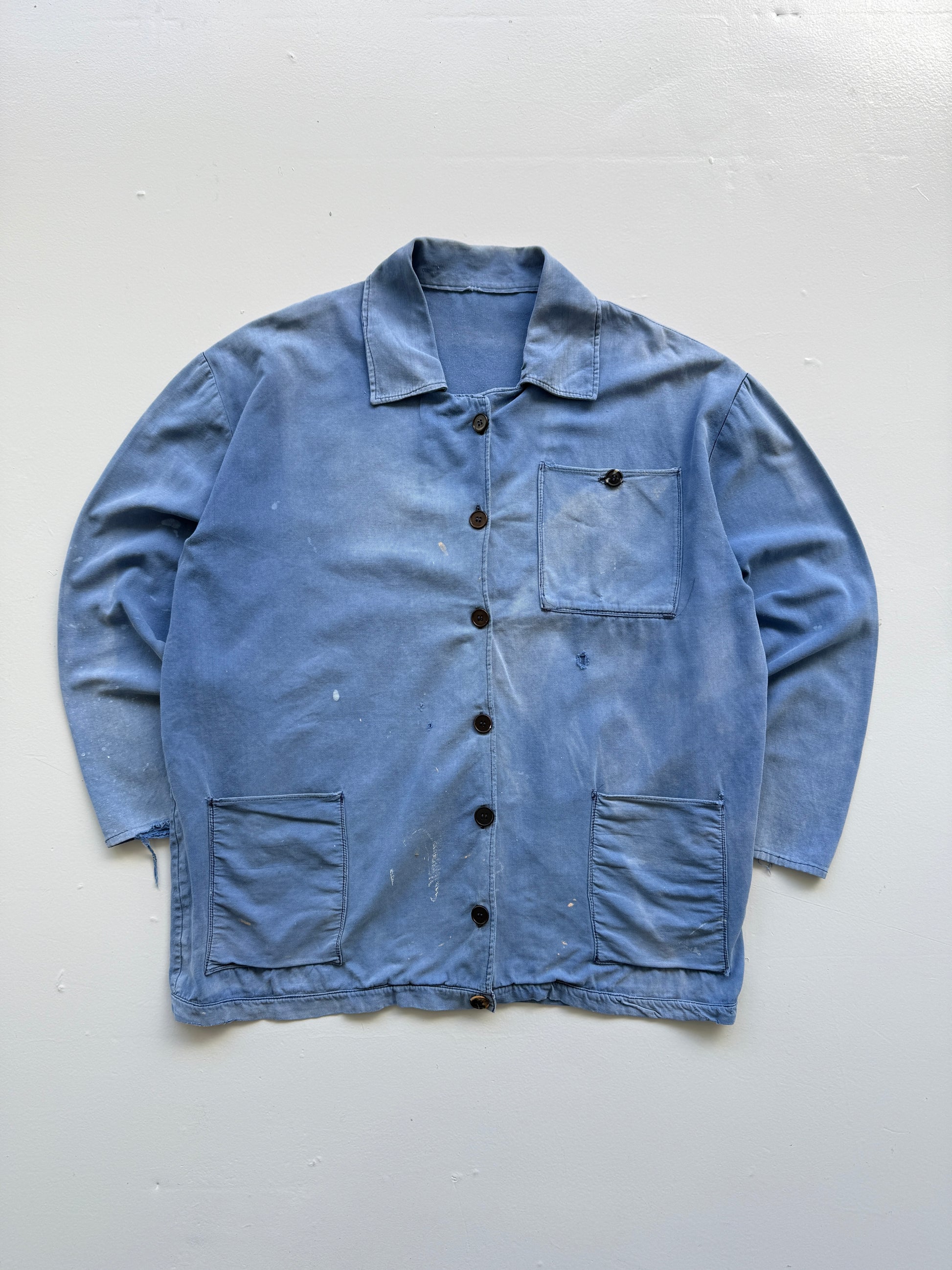 Thrashed Faded Blue French Chore Jacket 70's Vintage Workwear CH175 - XL