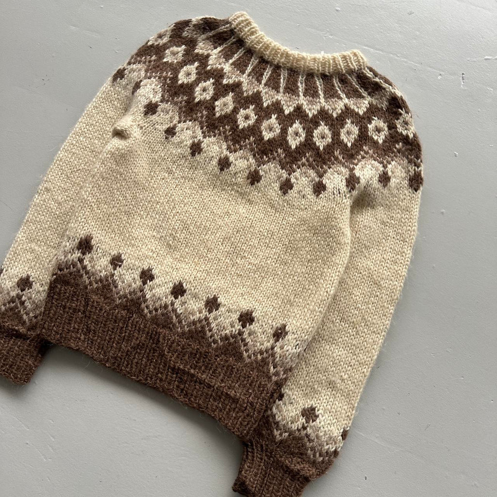 Cream Brown Patterned Hand Knit Vintage Woollen Jumper - Large 10/12