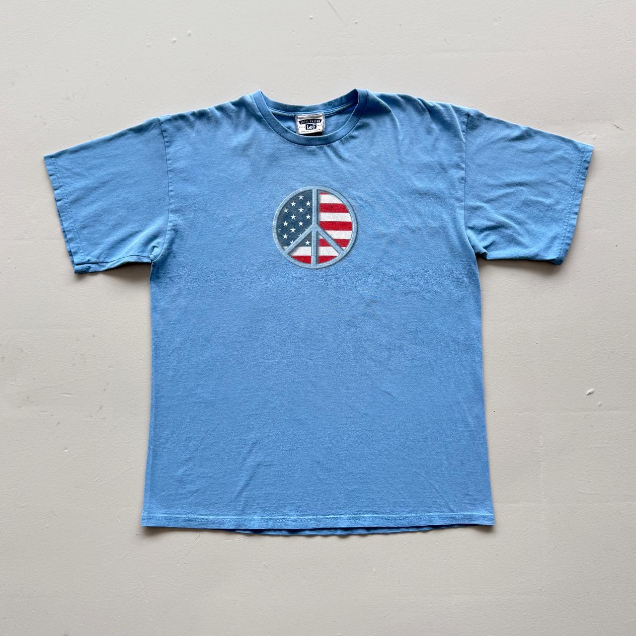 Blue Peace Symbol Vintage 90s T-shirt - Large