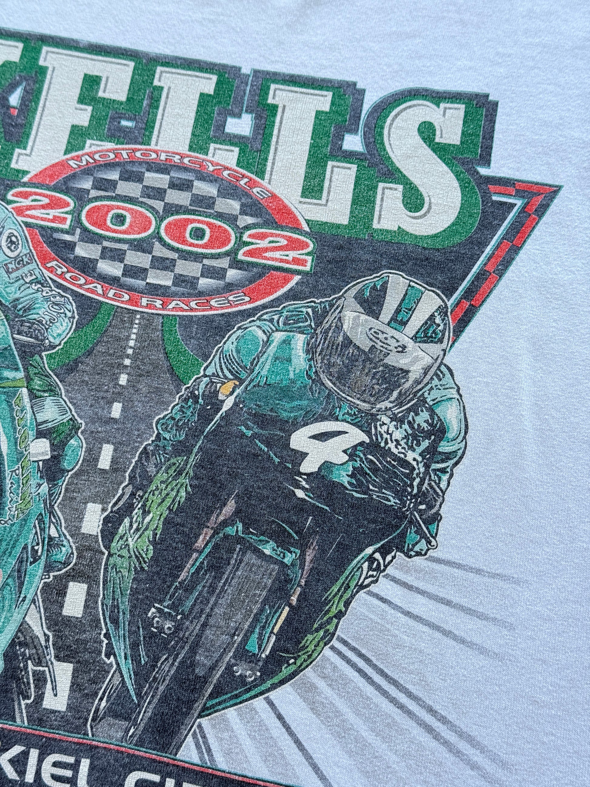 White Kells 2002 Motorcycle Road Races Crossakiel Circuit Y2K Graphic T-Shirt -