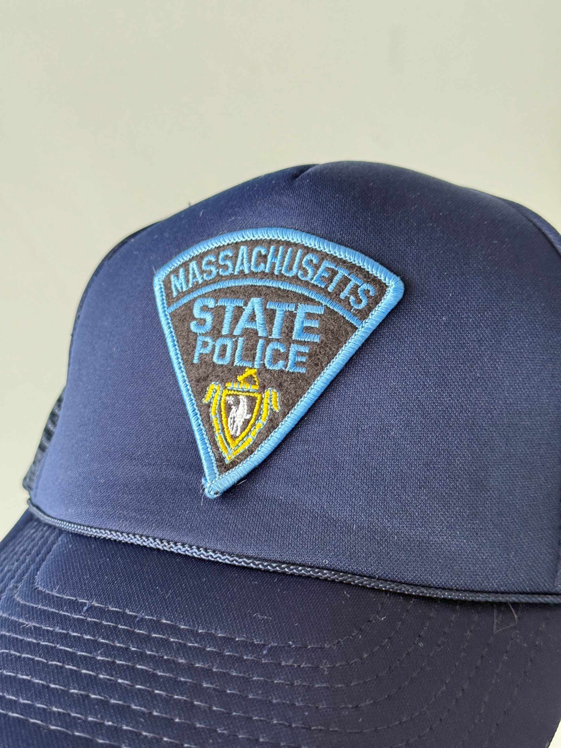 Navy Blue Massachusetts State Police Vintage Foam and Mesh SnapBack Trucker Cap