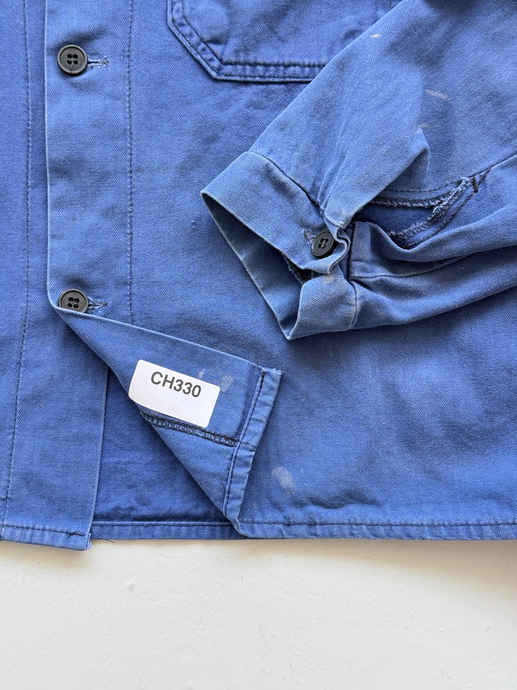 Blue French Herringbone 1970's Vintage Workwear Chore Jacket CH330 - Small