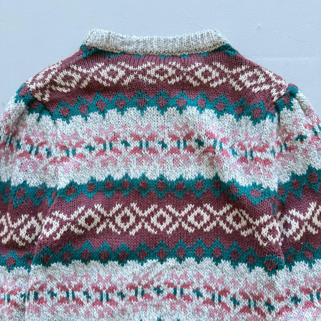 Green Cream Striped Woollen 90's Vintage Christmas Pattern Knit Jumper - Size 12