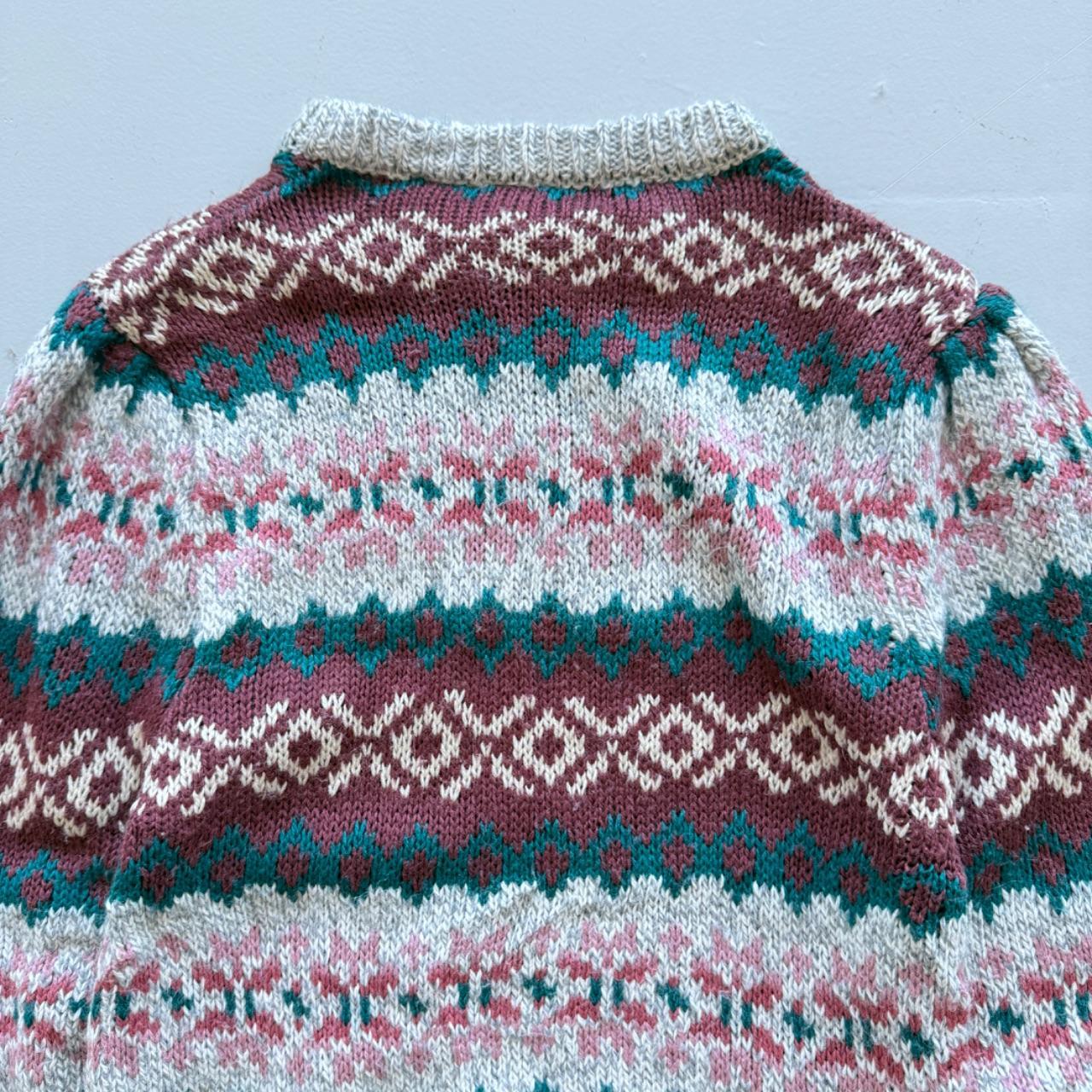 Green Cream Striped Woollen 90's Vintage Christmas Pattern Knit Jumper - Size 12