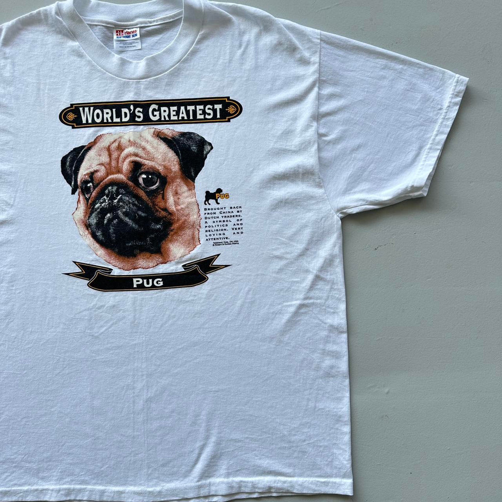 White Worlds Greatest Pug Vintage 90's T-shirt - XL
