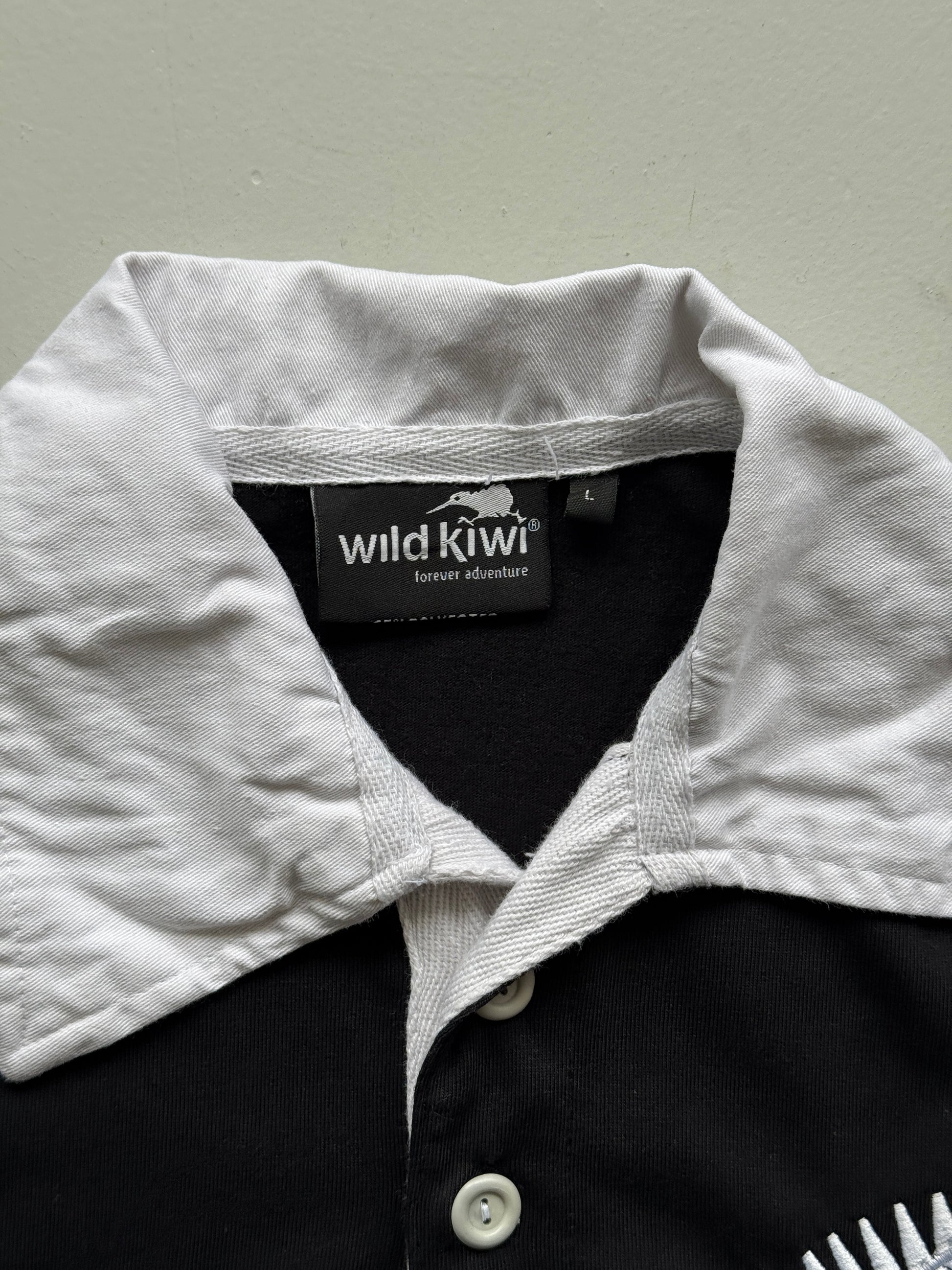 New Zealand 90's Vintage Long Sleeve All Black Rugby Polo Jersey - Medium