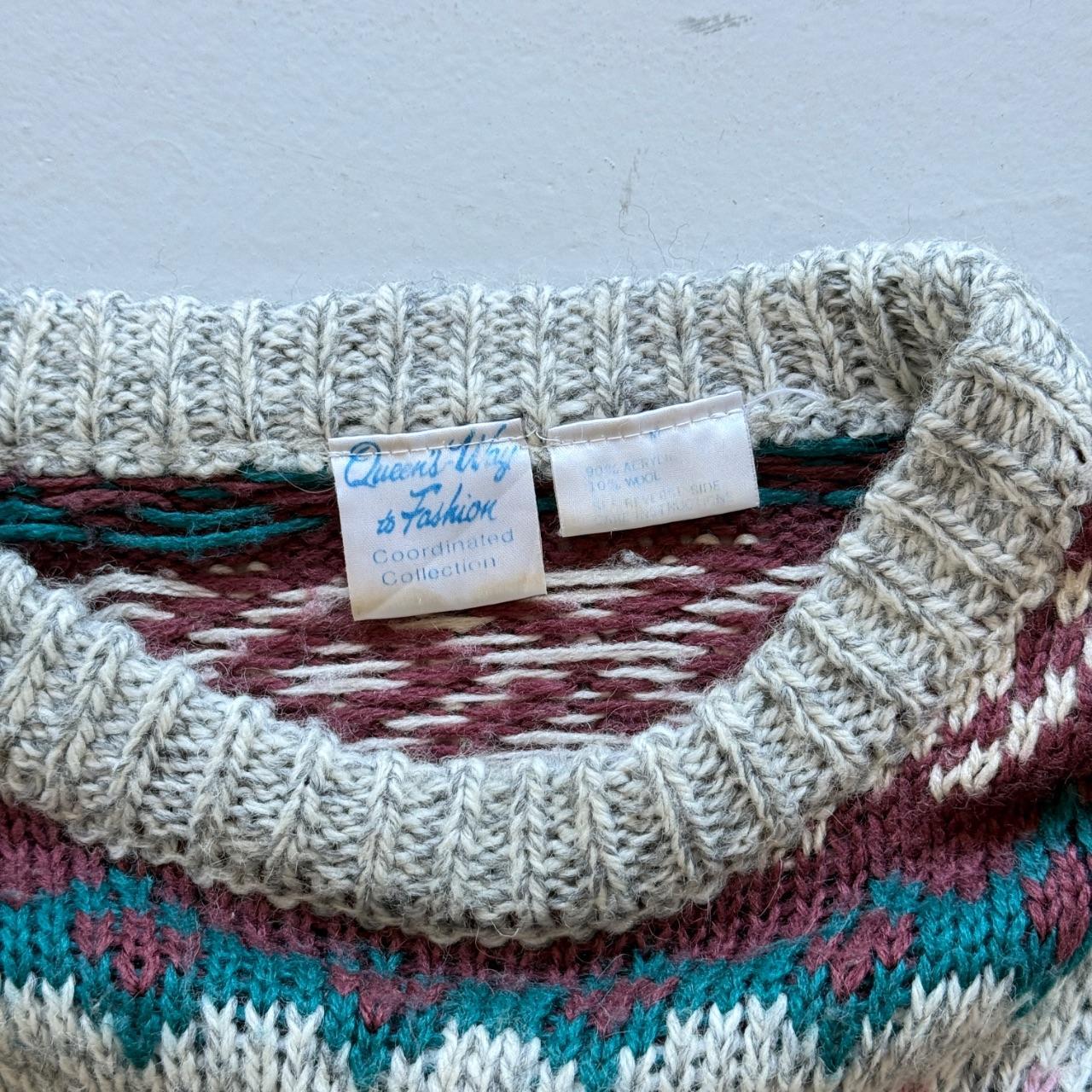 Green Cream Striped Woollen 90's Vintage Christmas Pattern Knit Jumper - Size 12