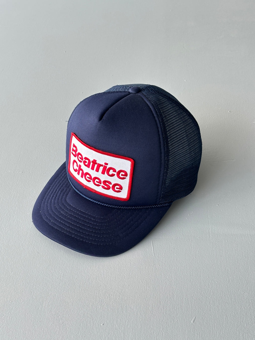Navy Beatrice Cheese 80's Vintage Foam and Mesh SnapBack Trucker Cap