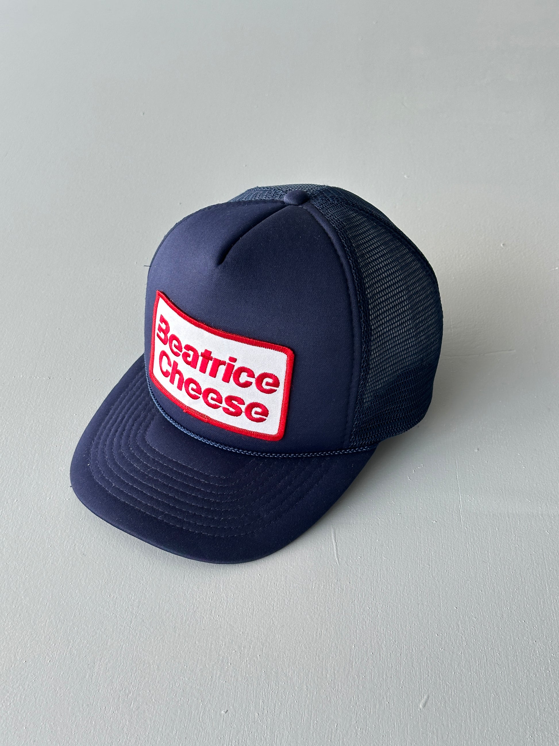 Navy Beatrice Cheese 80's Vintage Foam and Mesh SnapBack Trucker Cap