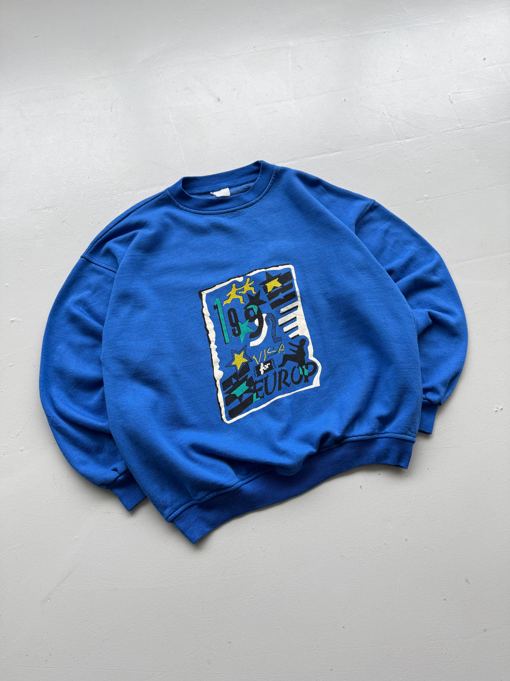 Blue 1992 Europe 90's Vintage Graphic Sweatshirt Jumper - Medium