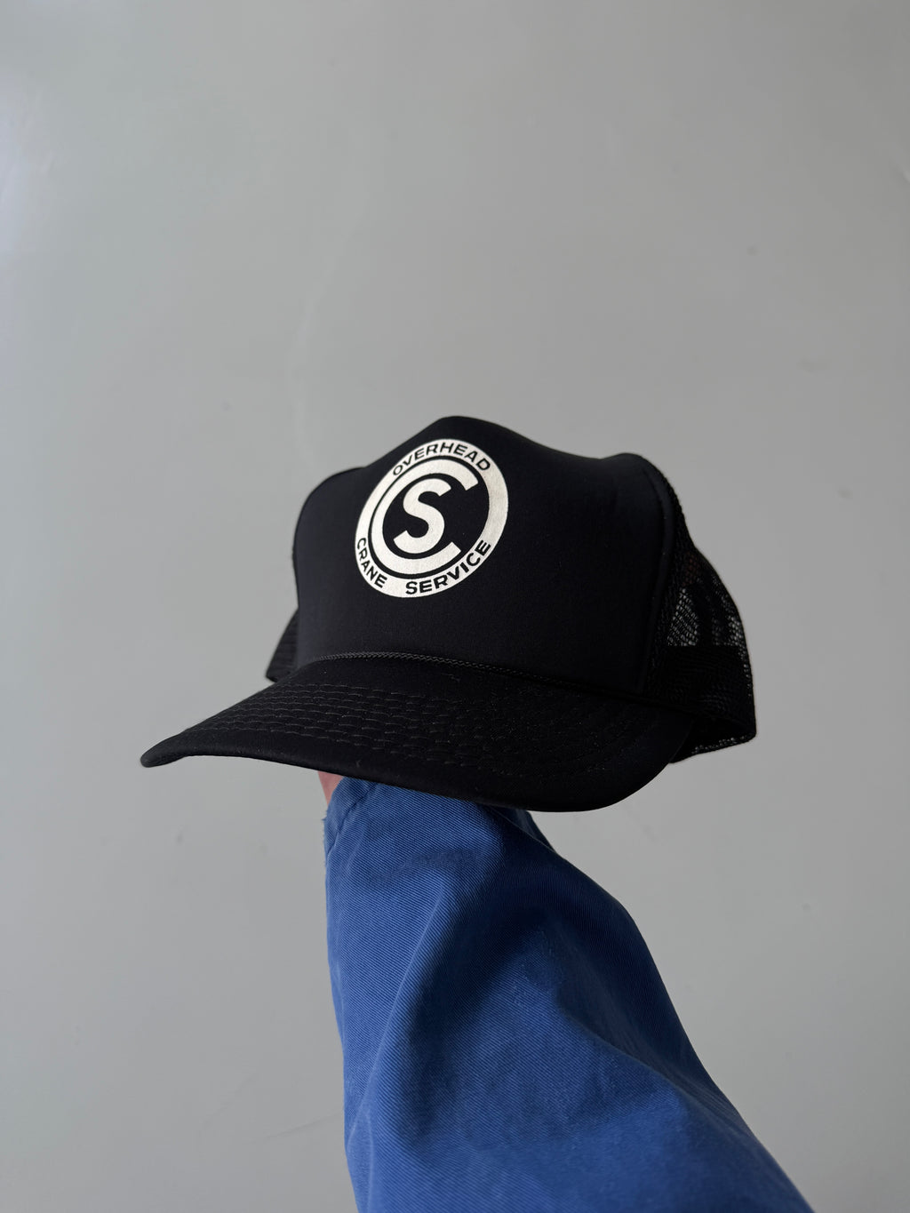 Black Overhead Crane Vintage Foam and Mesh Workwear SnapBack Trucker Cap