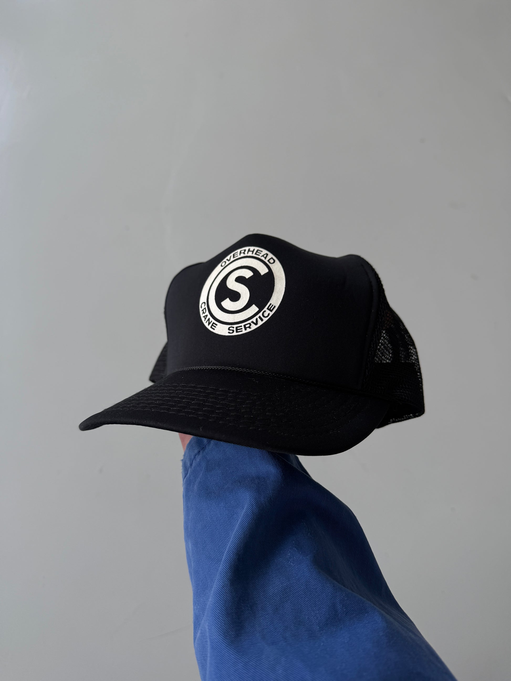 Black Overhead Crane Vintage Foam and Mesh Workwear SnapBack Trucker Cap