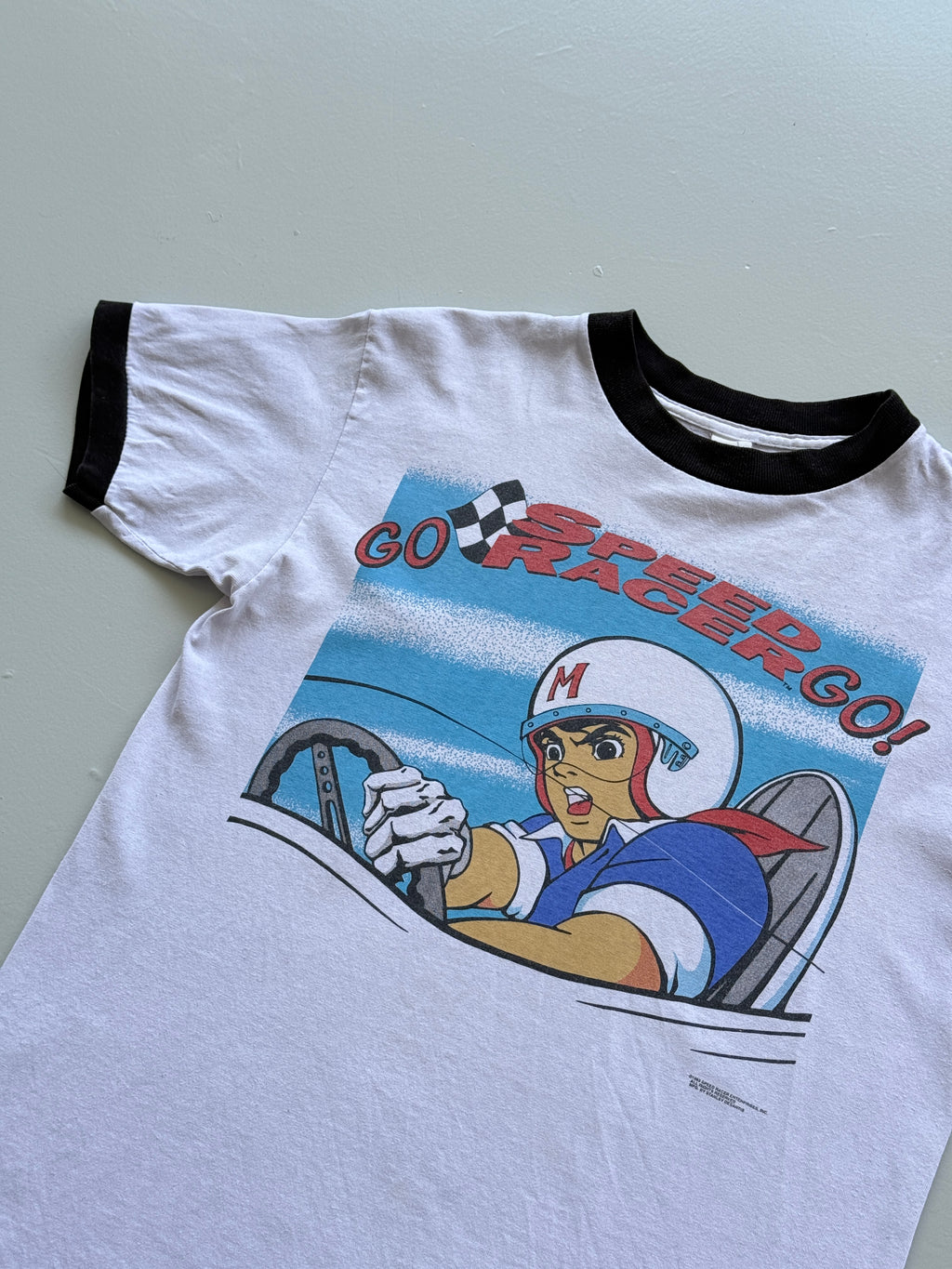 White Speed Racer 90's Vintage Anime Graphic Ringer T-Shirt - Medium