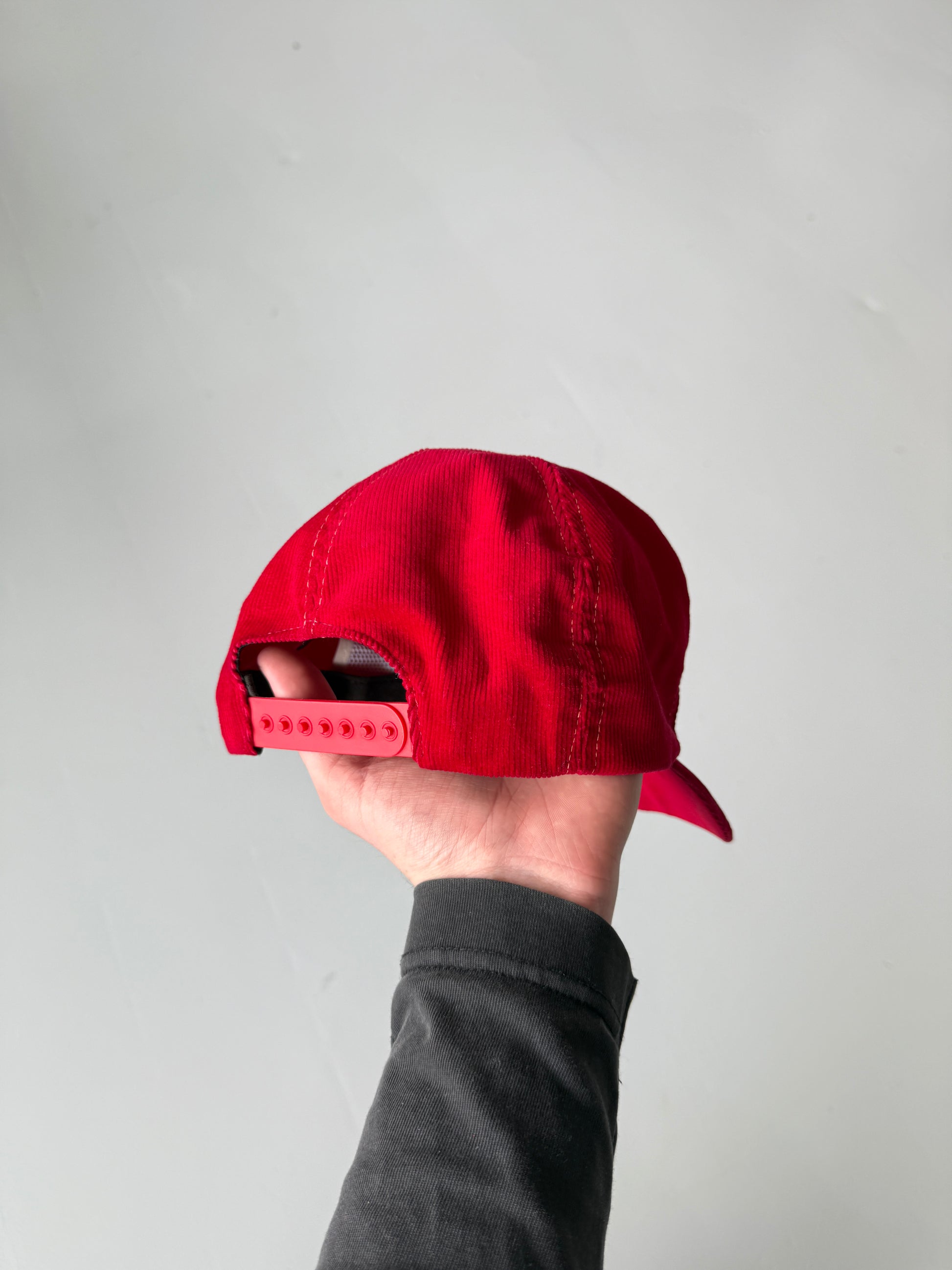 Red Rutgers Collage Vintage Corduroy SnapBack Trucker Cap