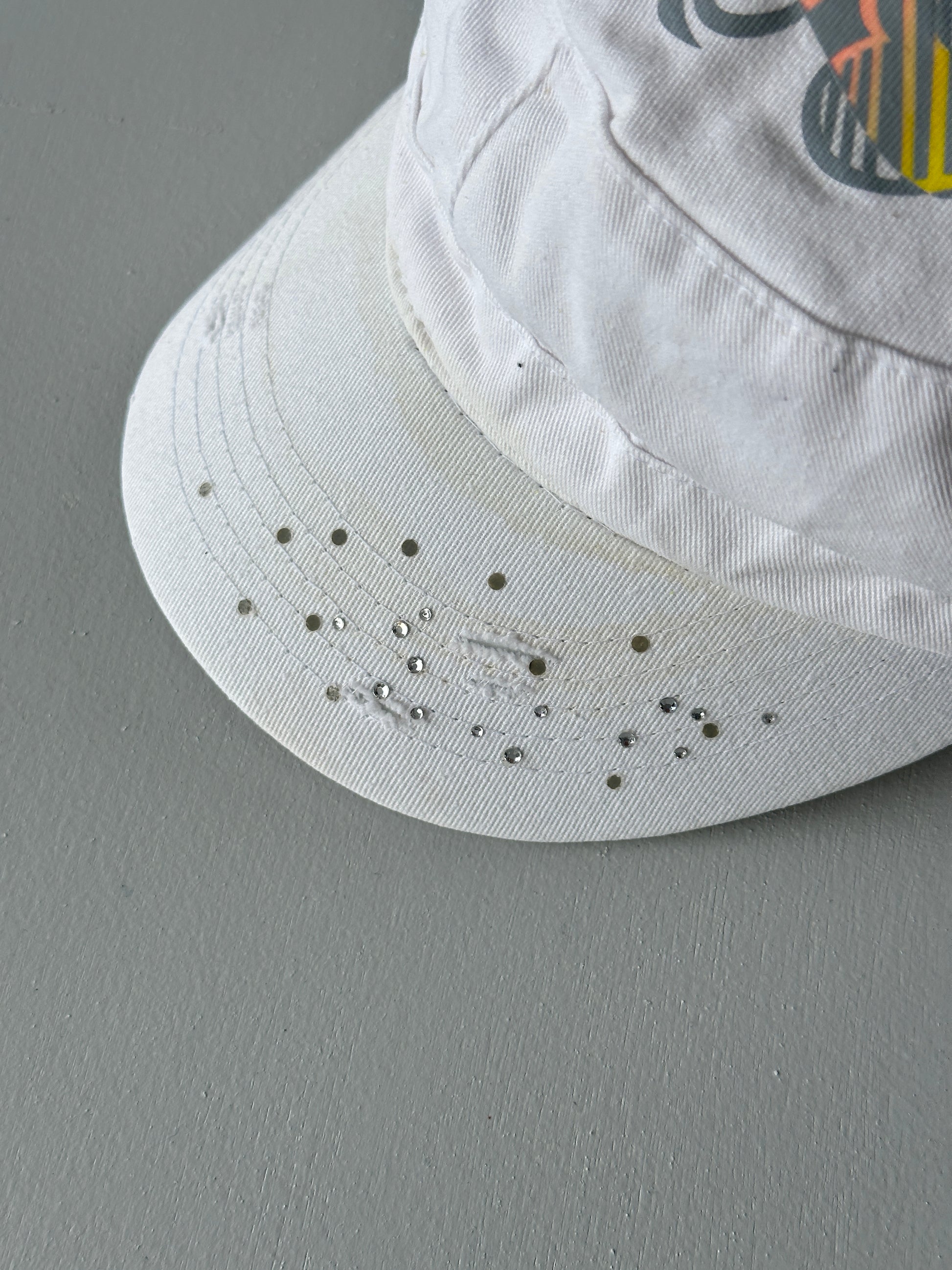 White LOVE Studded Y2K Cadet Cap Military Style 00's Grunge Aesthetic