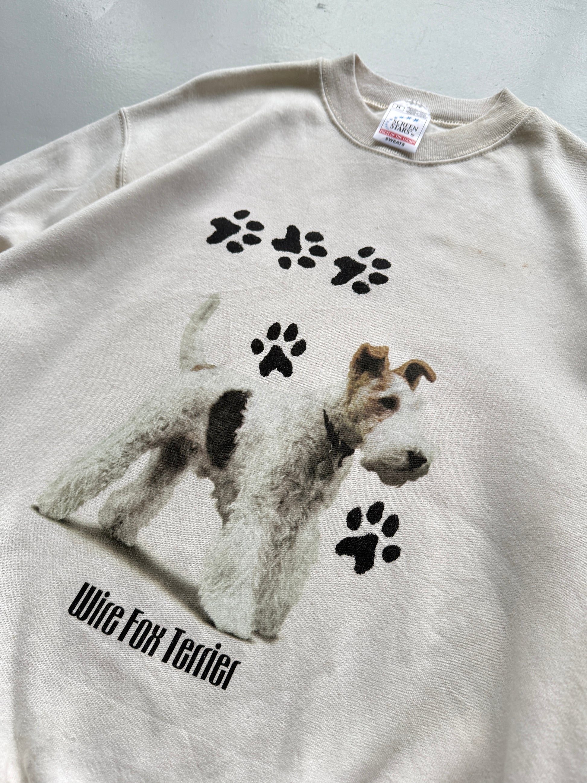 Beige Wire Fox Terrier 90's Vintage Graphic Novelty Sweatshirt Jumper - Medium
