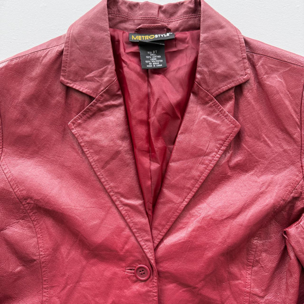 Burgundy Leather Blazer Vintage Y2K 00s Jacket - Womens Size 8