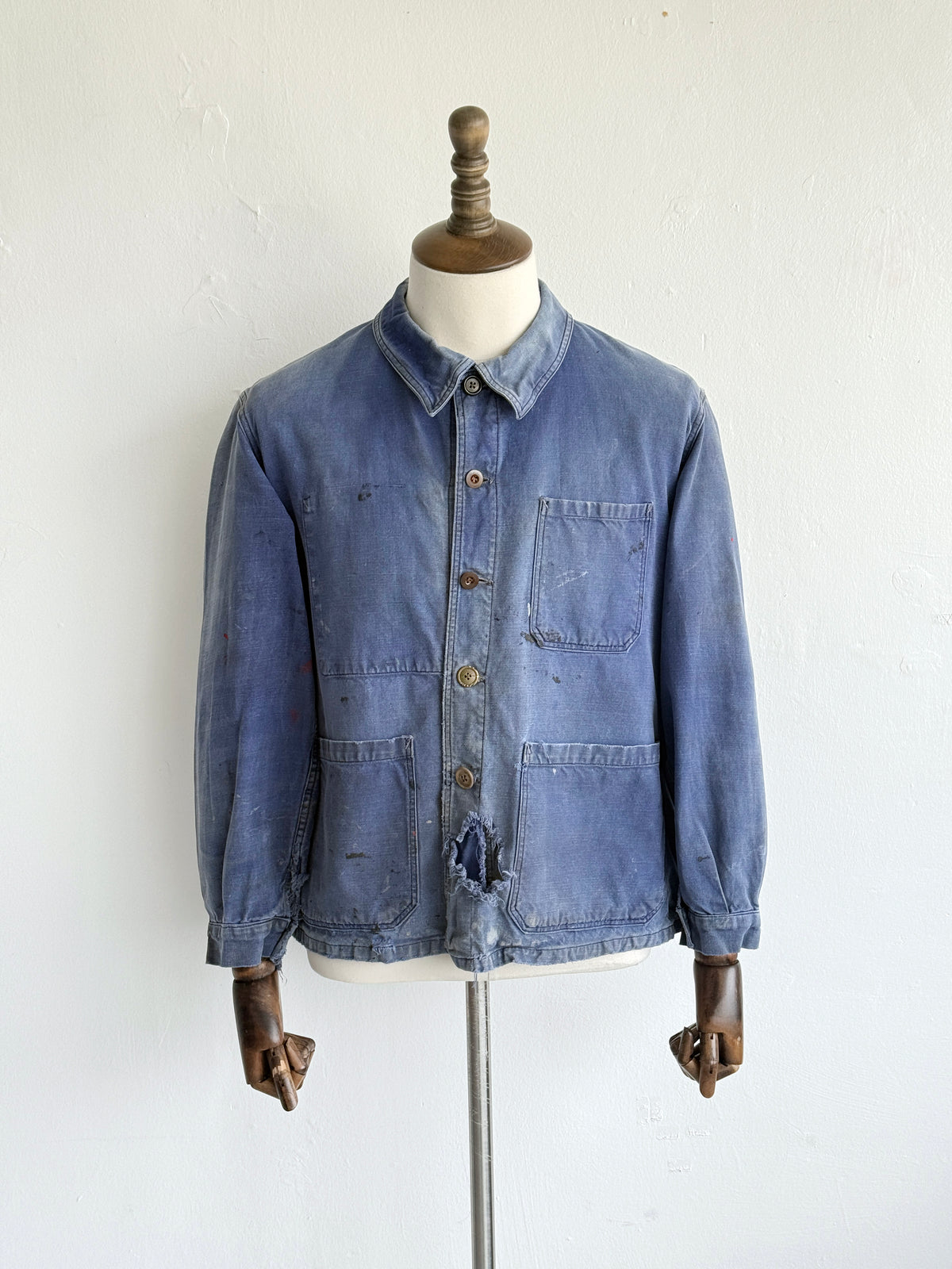 Thrashed Blue French 1950s Vintage Workwear Chore Jacket CH512
