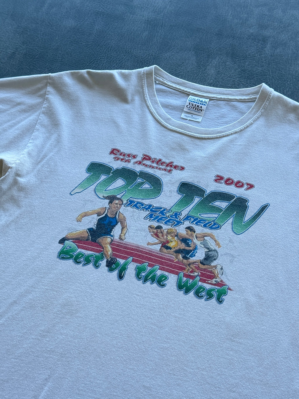 White Top Ten Track & Field Meet 2007 Vintage Graphic T-Shirt - Medium