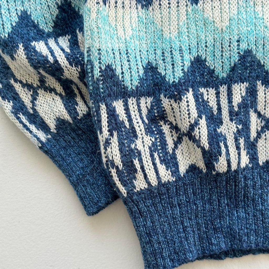 Blue 3D Knit Quarter Collar 90s Knitted Sweatshirt - Large