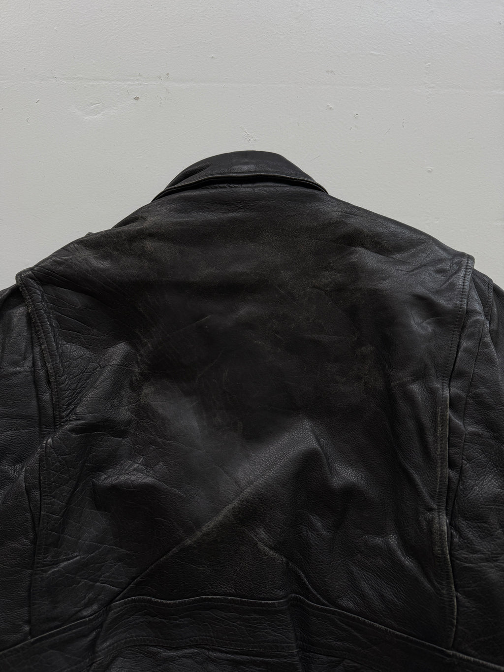 Black A2 Leather Vintage Aviation 90s Bomber Jacket - Large
