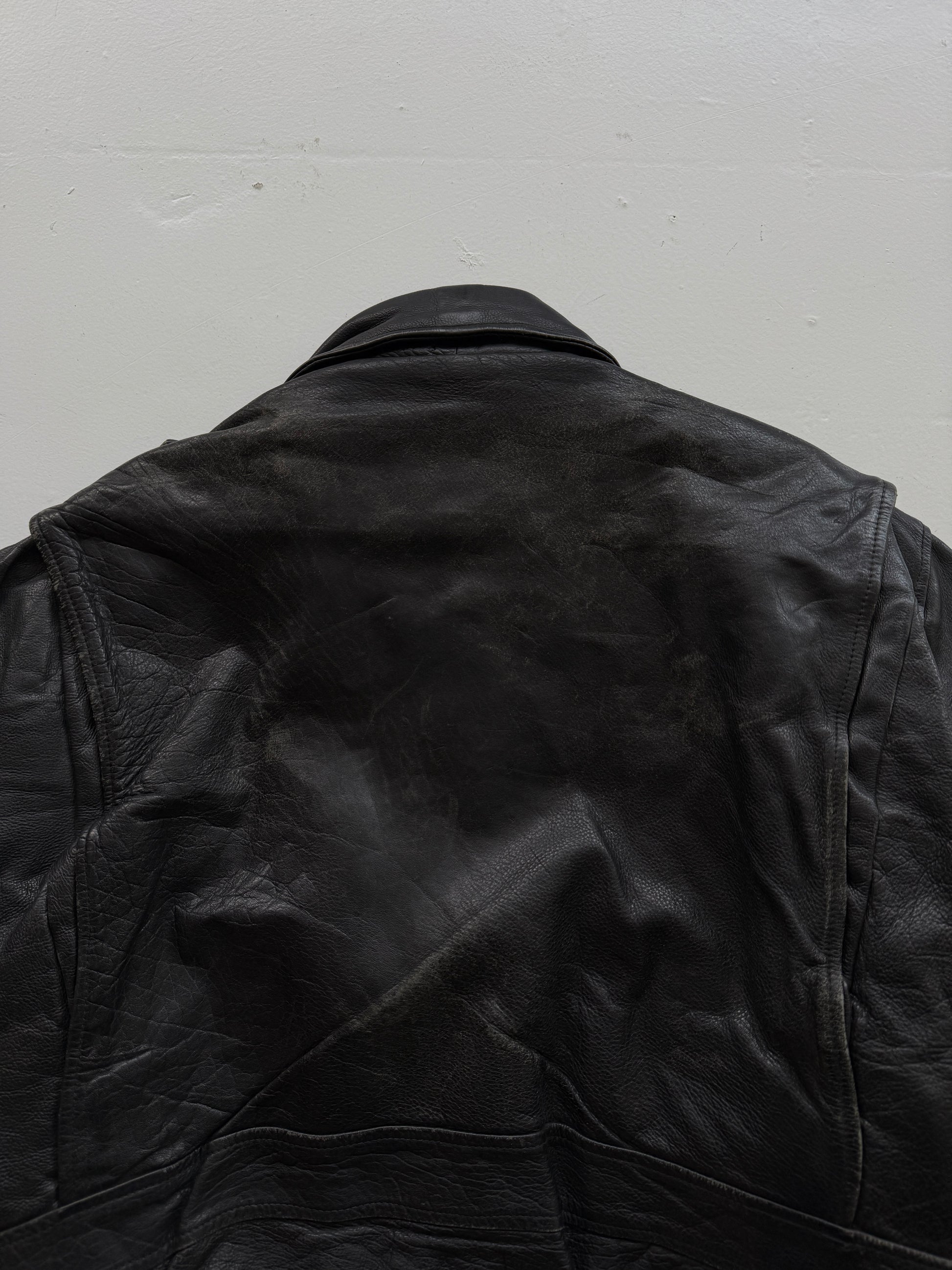 Black A2 Leather Vintage Aviation 90s Bomber Jacket - Large