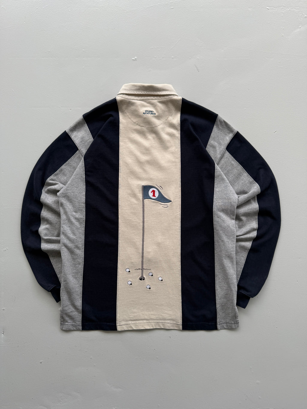 Gaston Lagaffe Studio Adventures Golf Graphic 90's Long Sleeve Rugby Polo - Medi