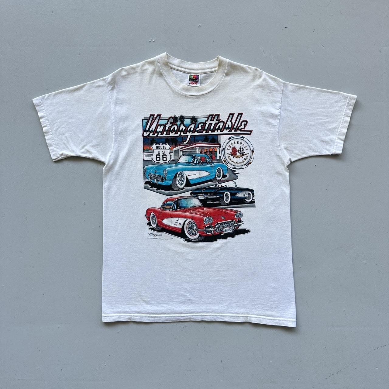 White Unforgettable Cars Corvette Stingray Vintage 90's T-shirt - Large